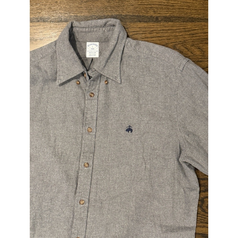 Brooks Brothers 1818 Regent Fit Large Mens Gray Oxford Button Down Shirt Cotton